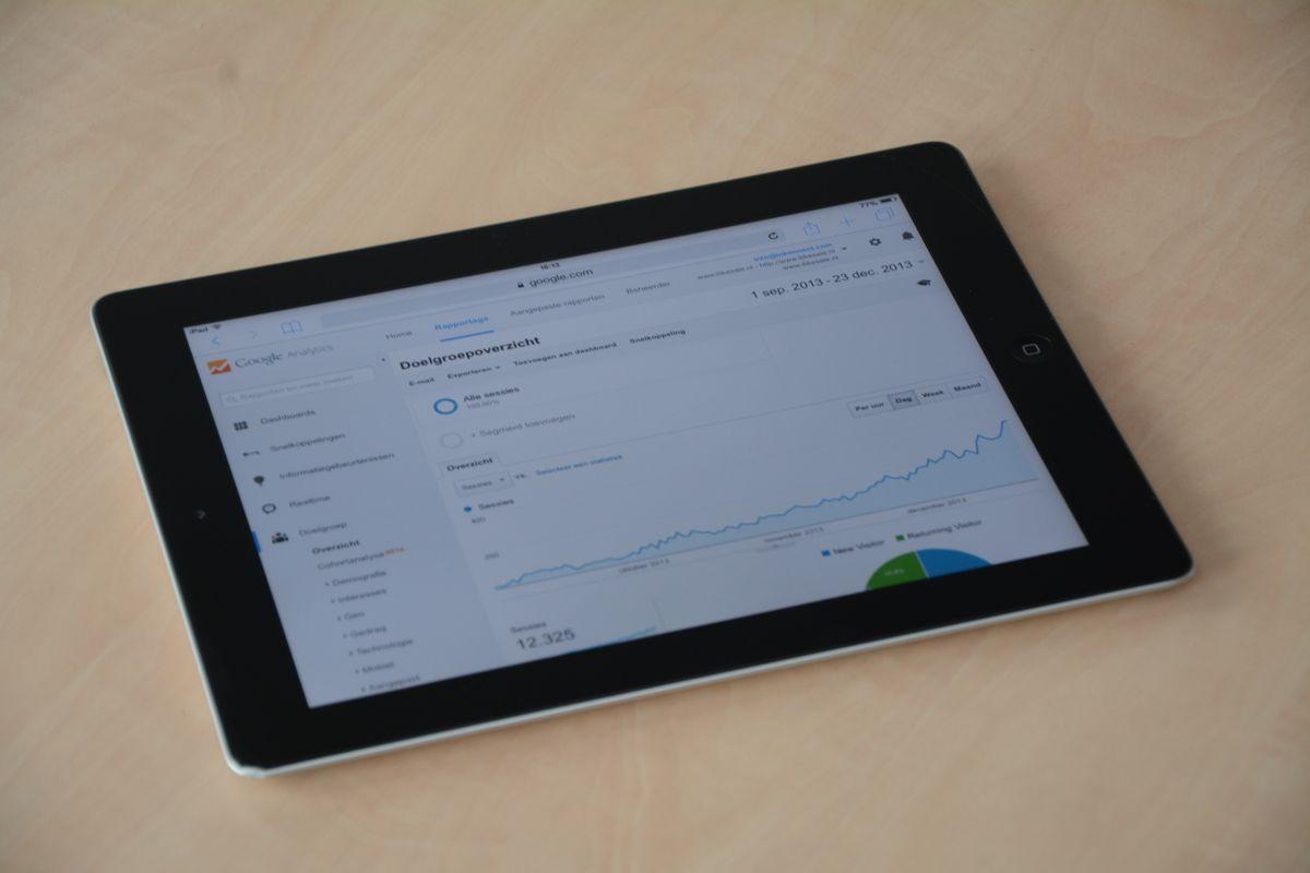 Digital tablet showing web analytics dashboard