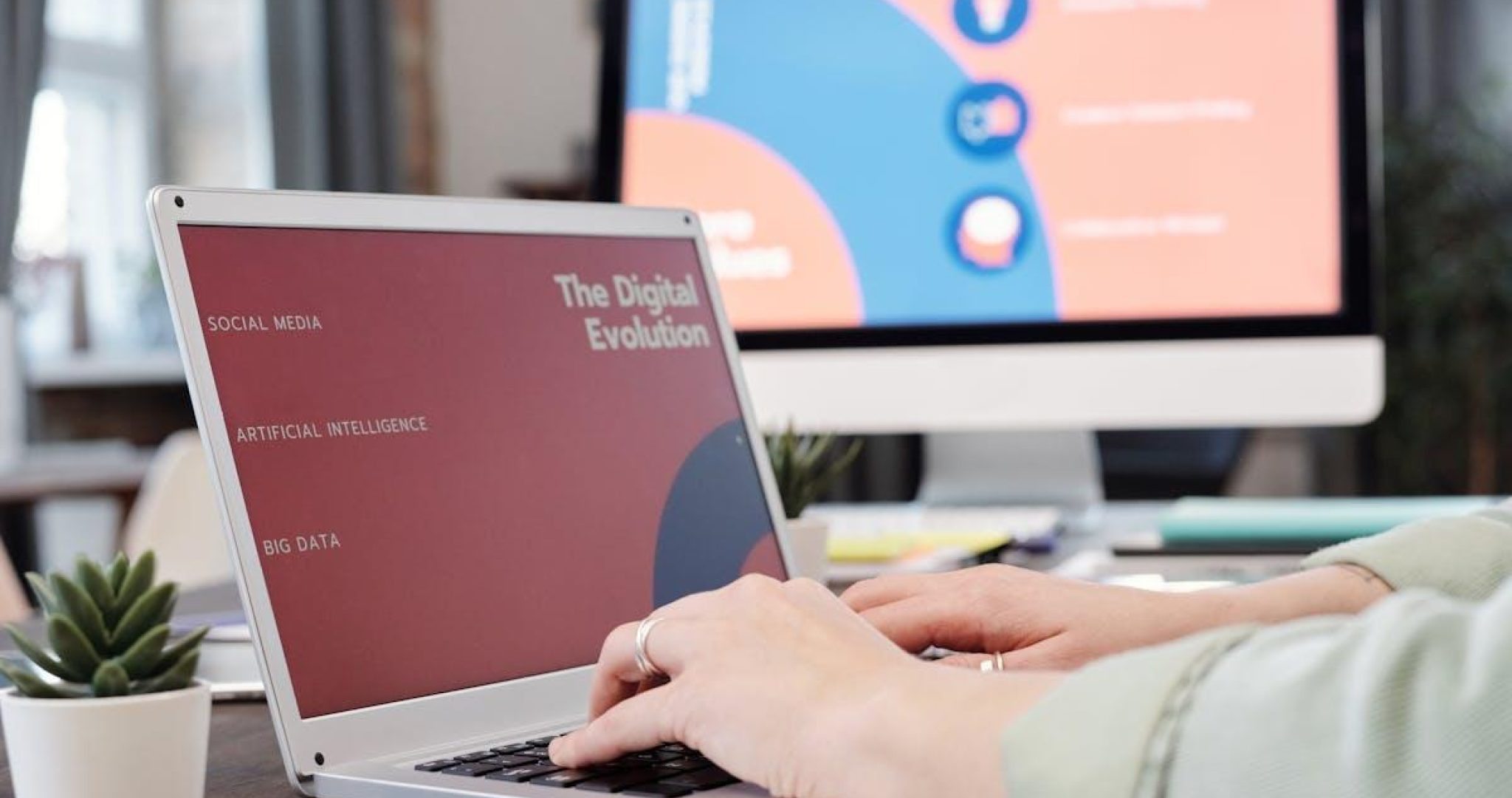 Laptop with digital evolution concept representing AI social media tools