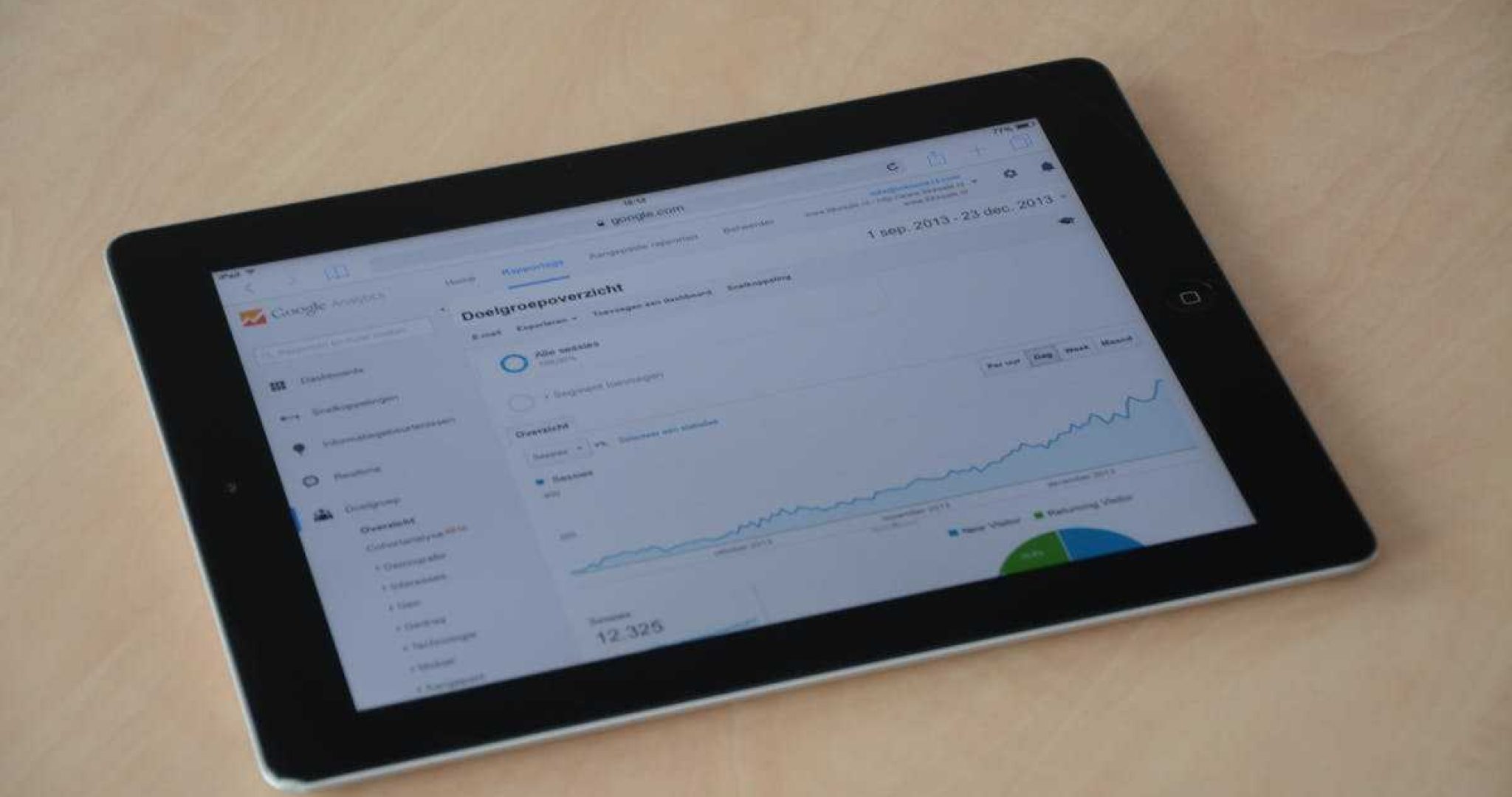 Digital tablet showing analytics dashboard with graphs