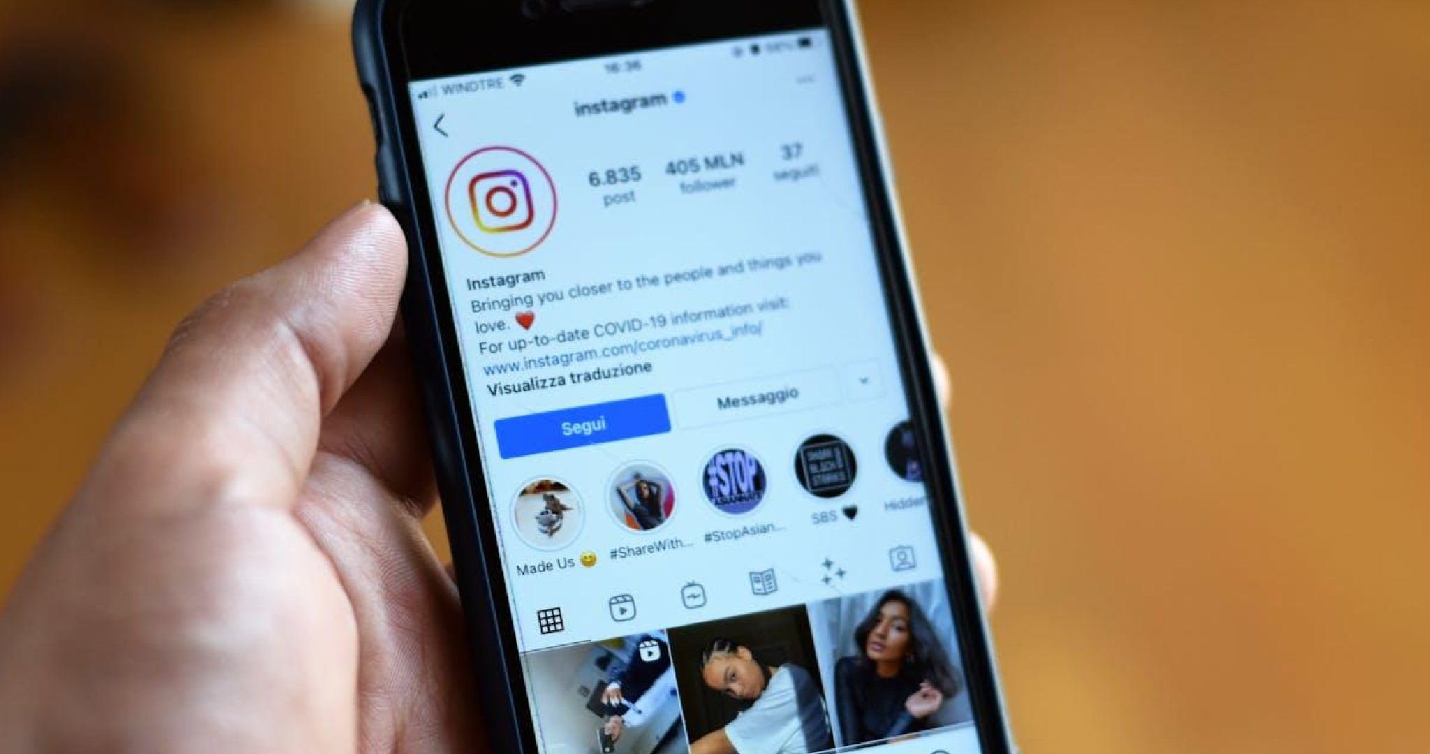 Close-up smartphone Instagram profile screen