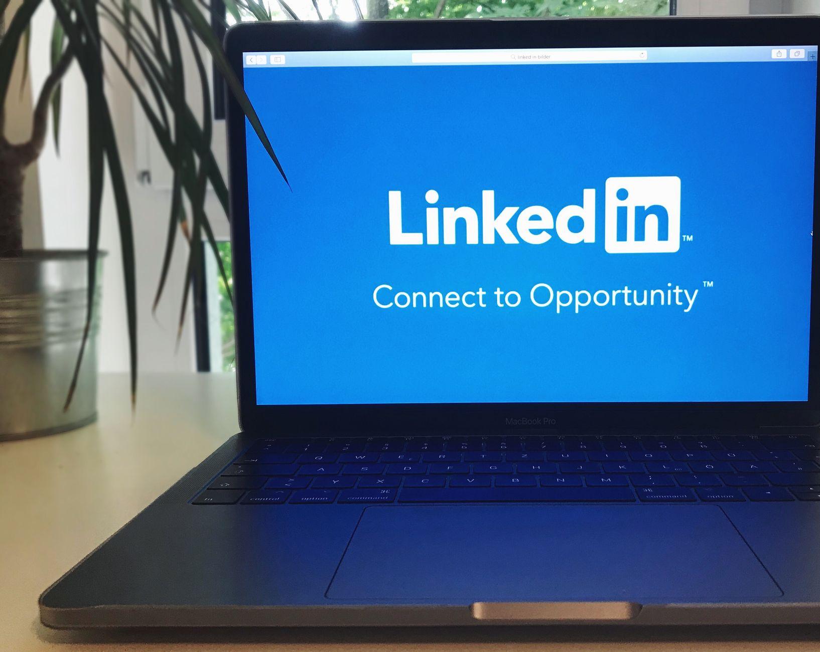 Laptop screen displaying LinkedIn professional networking platform