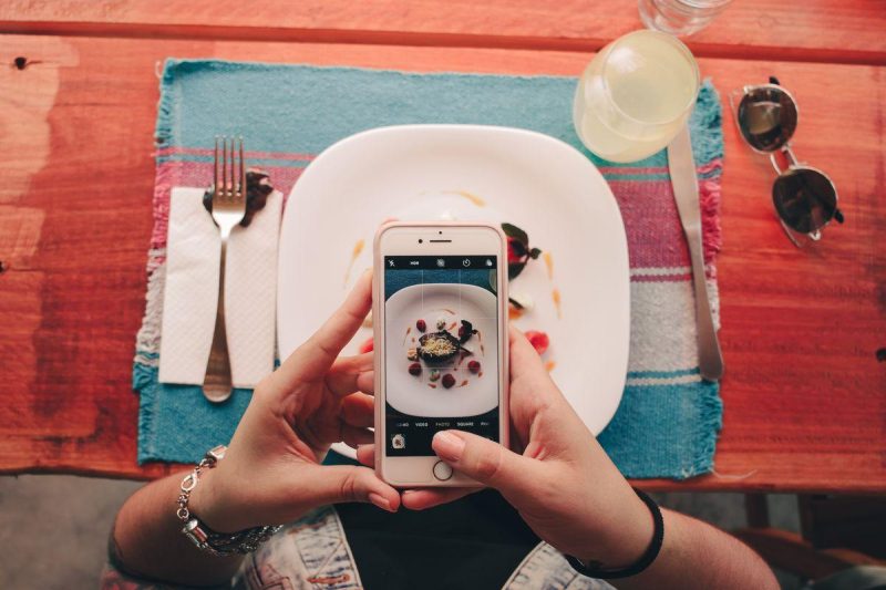 Overhead shot of beautifully arranged restaurant dishes on a table